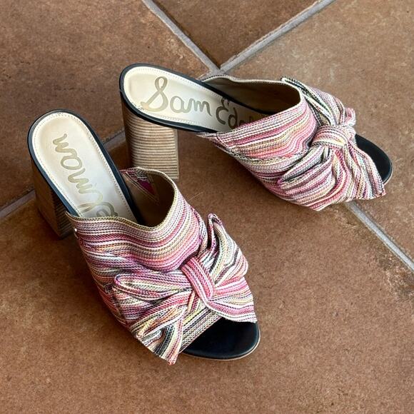 Sam Edelman Yumi Rainbow Cloth Block Heel Bow Slides size 11 - Picture 16 of 16